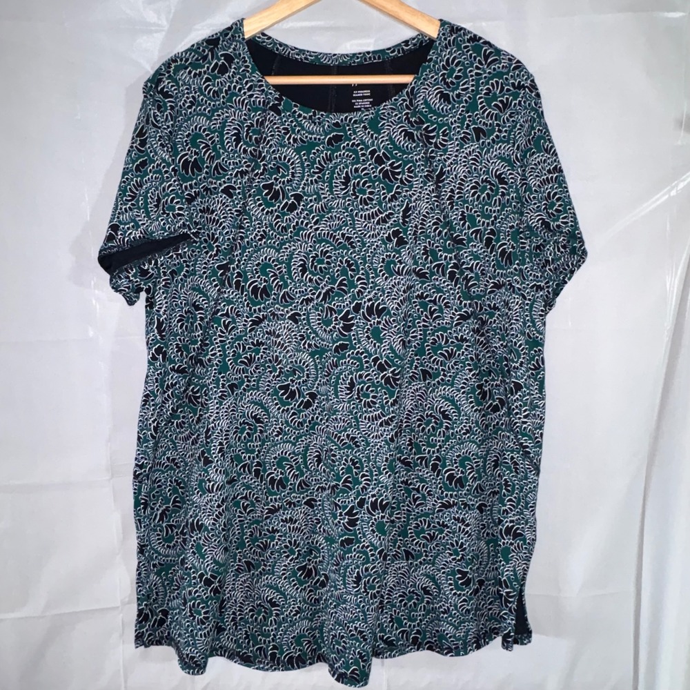 J. Jill Fit Progress Seamed Tunic XL Teal Green Navy Floral Pima Cotton Stretch